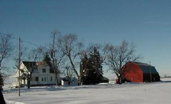 Farmhouse and Barn Winter Scene